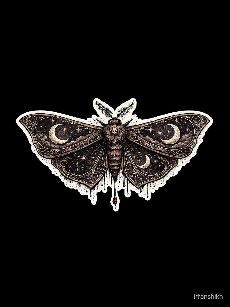 Celestial Moth Moon Phases Gothic Mystical Insect Art Design by irfanshikh