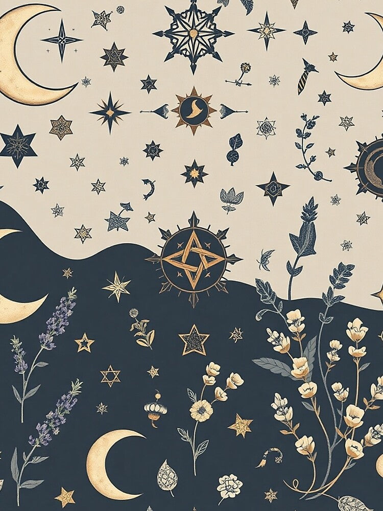 Celestial Moon Stars Botanical Pattern by PunchDrop