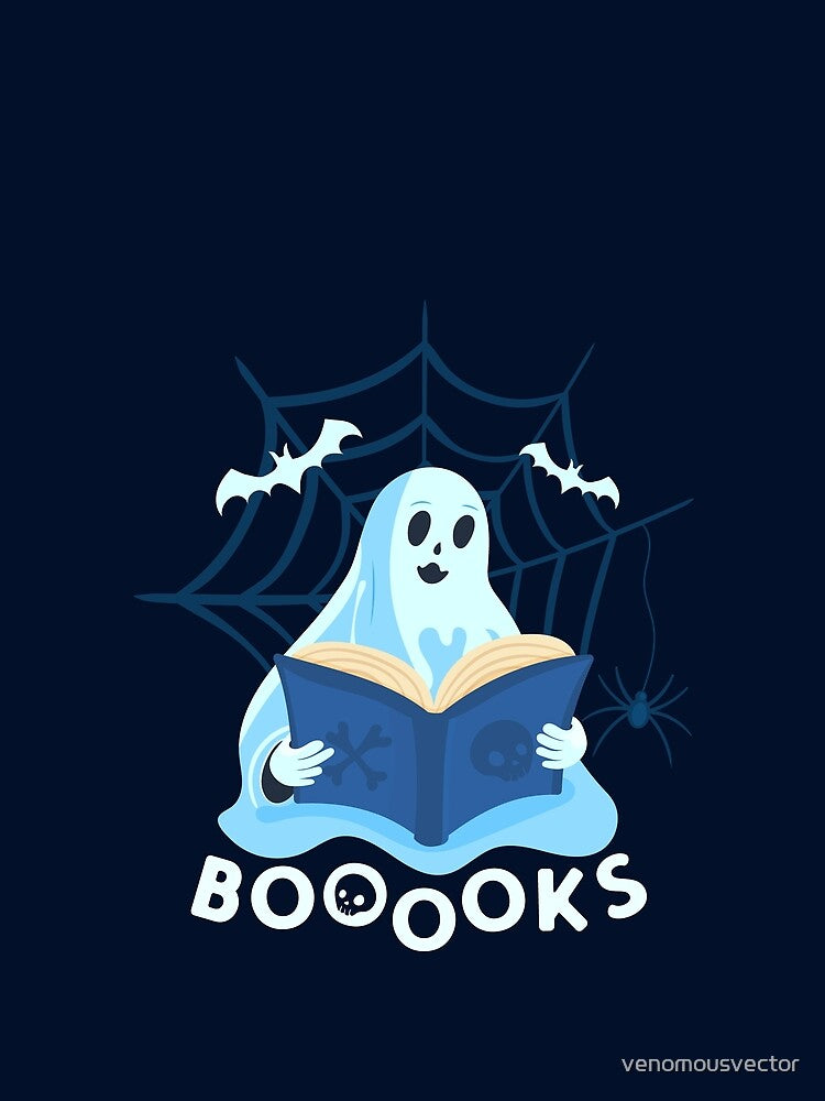 Booooks - ghost reading a book halloween with spider web funny design for bookworms by venomousvector