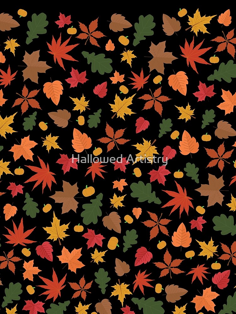 Cozy Autumn Leaves & Pumpkins Fall Pattern by Hallowed Artistry