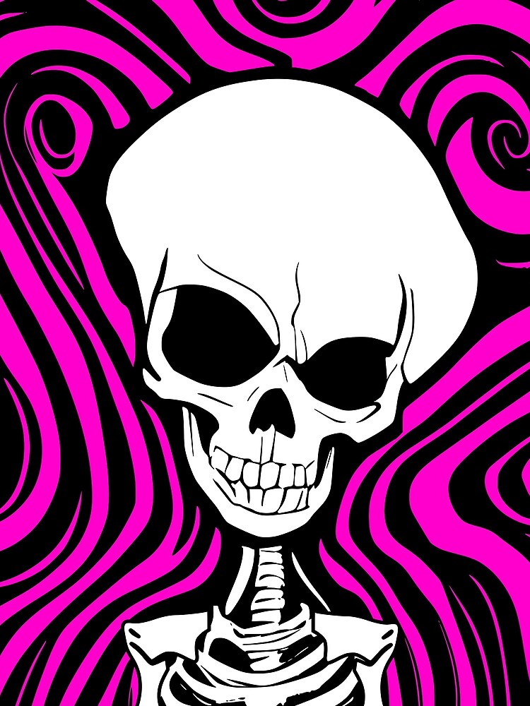 Halloween Grinning Skeleton with Magenta Background by HalloweenThings