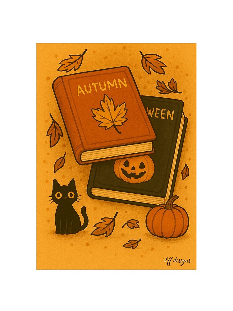 Autumn and Halloween Books Journal | Cozy Cat Pumpkin Fall Aesthetic Notebook by effdesigns