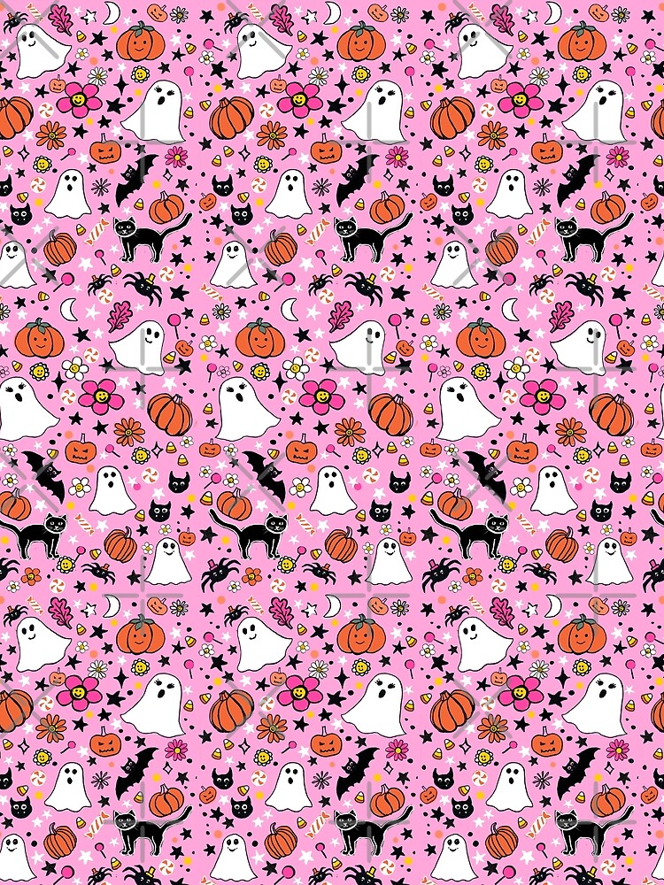 Cute Halloween Ghosts and pumpkins on pink by MagentaRose
