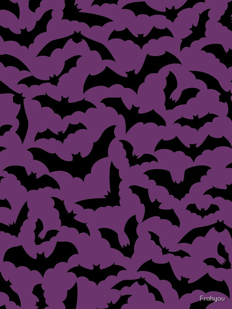 Vampire Flight at Dusk – Bold Spooky Bats Pattern | Purple by Frohyou