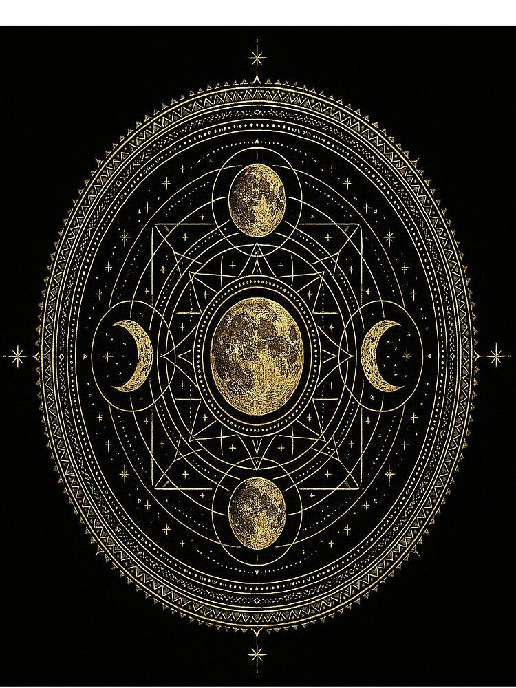Sacred Geometry Moon Phases Gold Fine Art Print by GrowNest