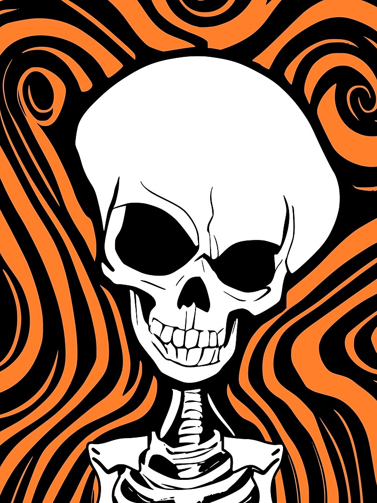 Halloween Grinning Skeleton with Orange Background by HalloweenThings