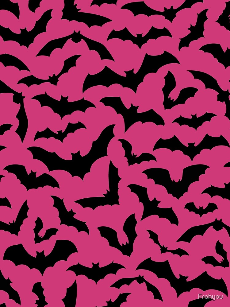 Vampire Flight at Dusk – Bold Spooky Bats Pattern | Pink by Frohyou