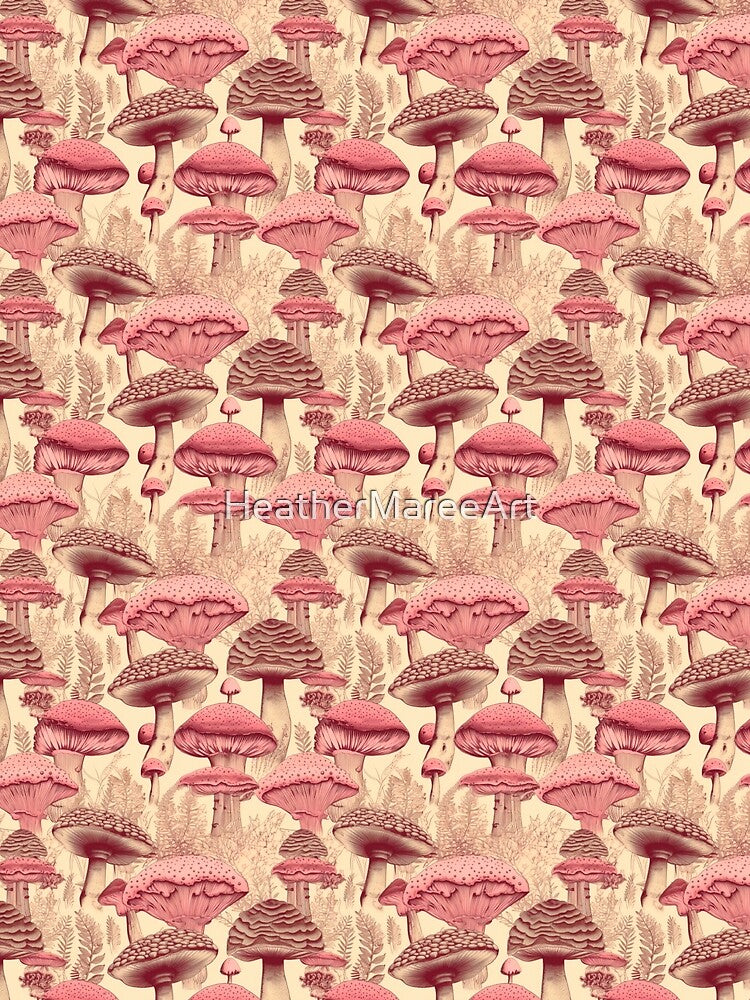 Pink Mushroom Pattern by Heather Maree Design Studio