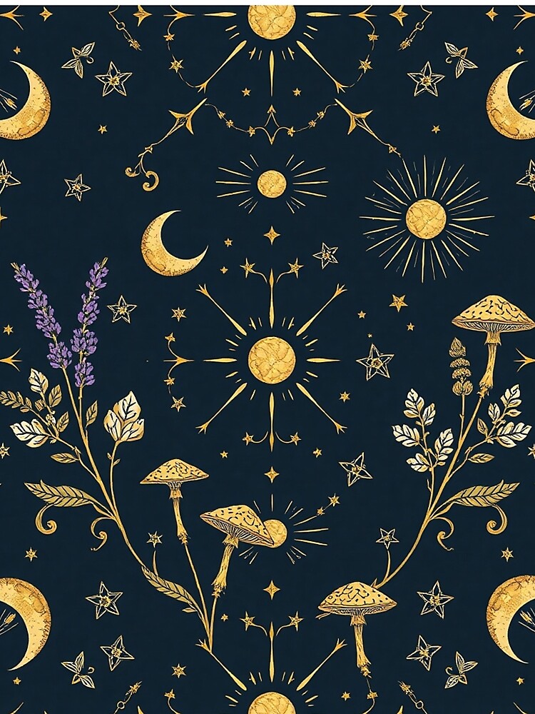 Celestial Moon Mushroom Botanical Pattern by PunchDrop