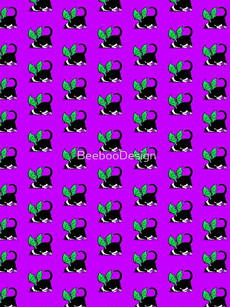 Cat Bat Halloween Purple green pattern by BeebooDesign