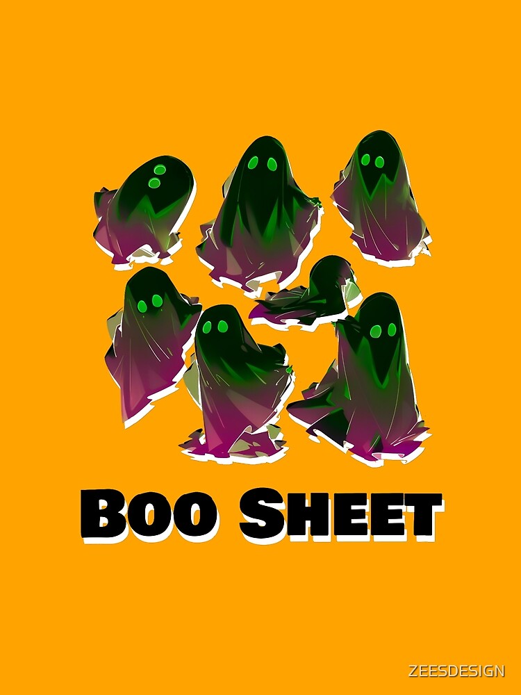 Boo Sheet Black Ghosts Green and Pink Highlights Funny Halloween Graphic Tee Shirt and Laptop Sticker Design by Zeesdesign on Redbubble by ZEESDESIGN