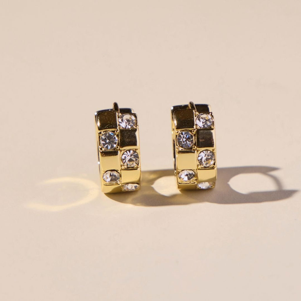 Gold Pavé Checkered Huggies