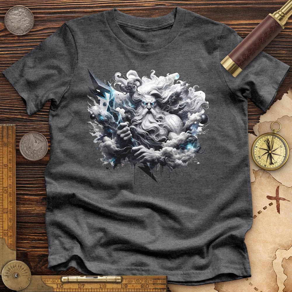 A Powerful Zeus Holding a Lightning Bolt Premium QualityTee