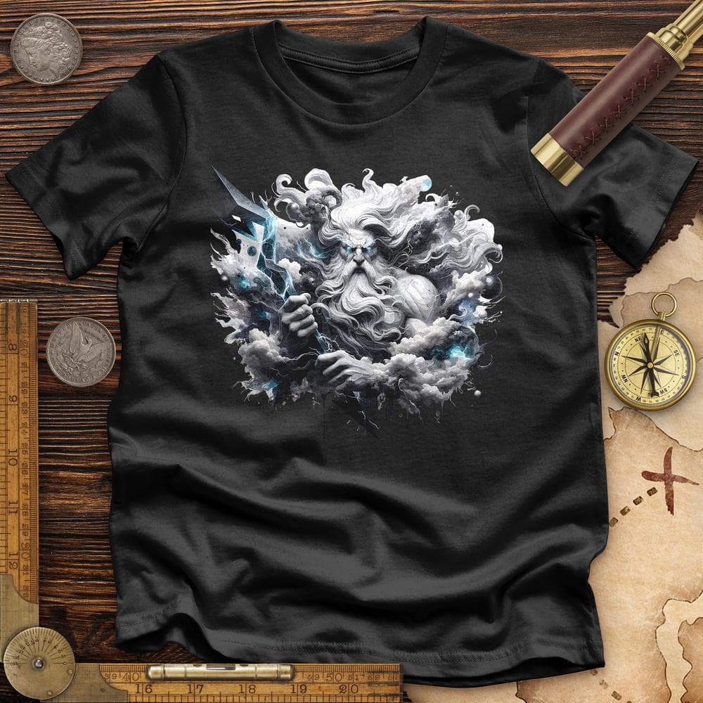 A Powerful Zeus Holding a Lightning Bolt Premium QualityTee