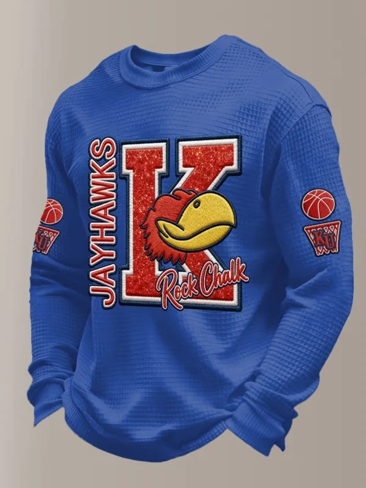 Kansas Jayhawks Basketball Waffle Sweatshirt March Madness Fans Apparel Basketball Gifts