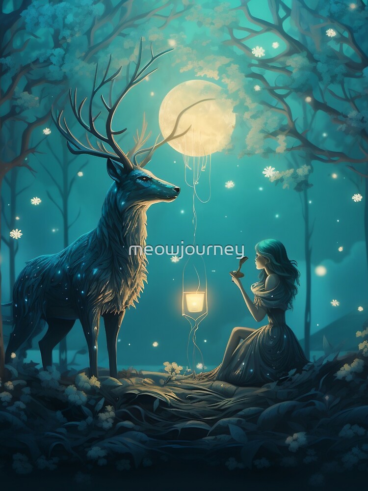Luna and Forester's Night Odyssey: Whimsical Pattern by meowjourney