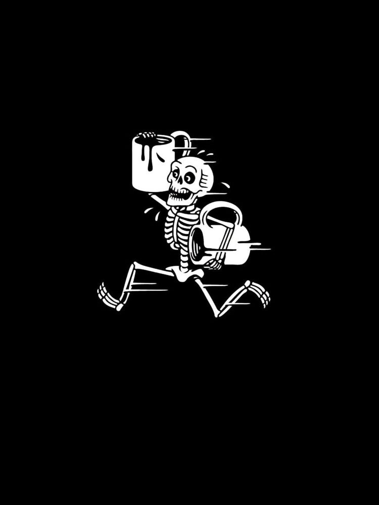 Caffeine Rush Skeleton Running with Coffee Mugs Graphic by GrimNest