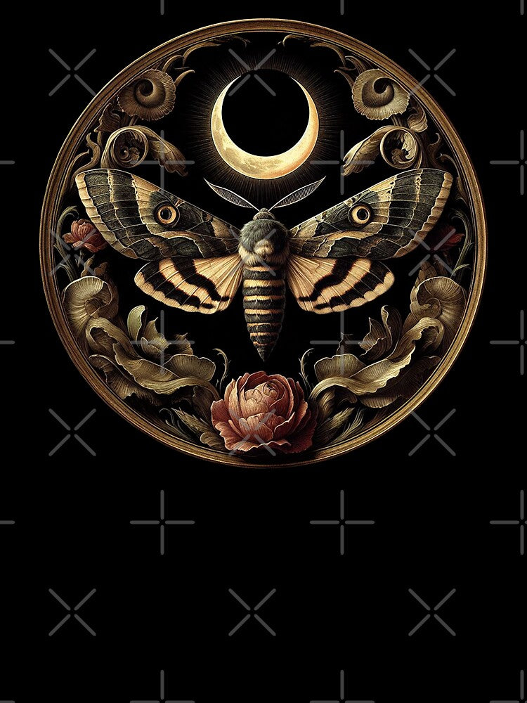 Nocturnal Eclipse: Death Moth Beneath the Crescent Moon by chibicatart