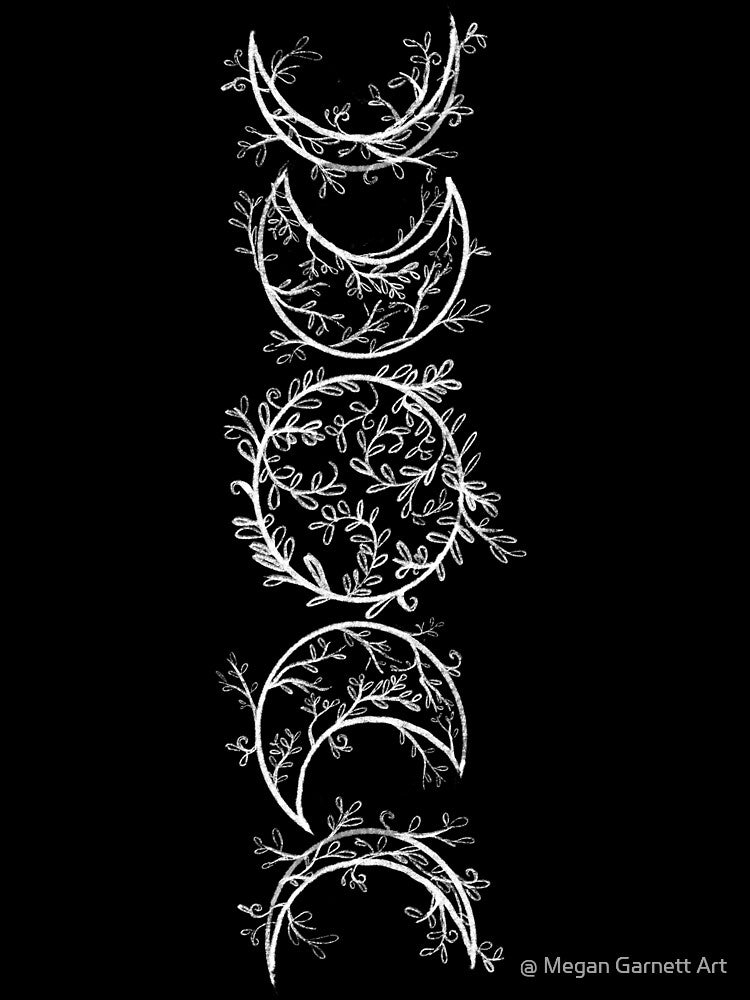 Branch and Vine Moon Phases (Vertical - White) by @ Megan Garnett Art