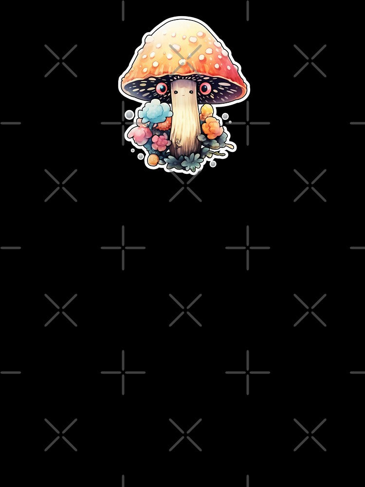 Colourful Manga Mushroom | Black Drawing | Happy, Cute, Nature, Kawaii, Woods, Forest by FantasySoul