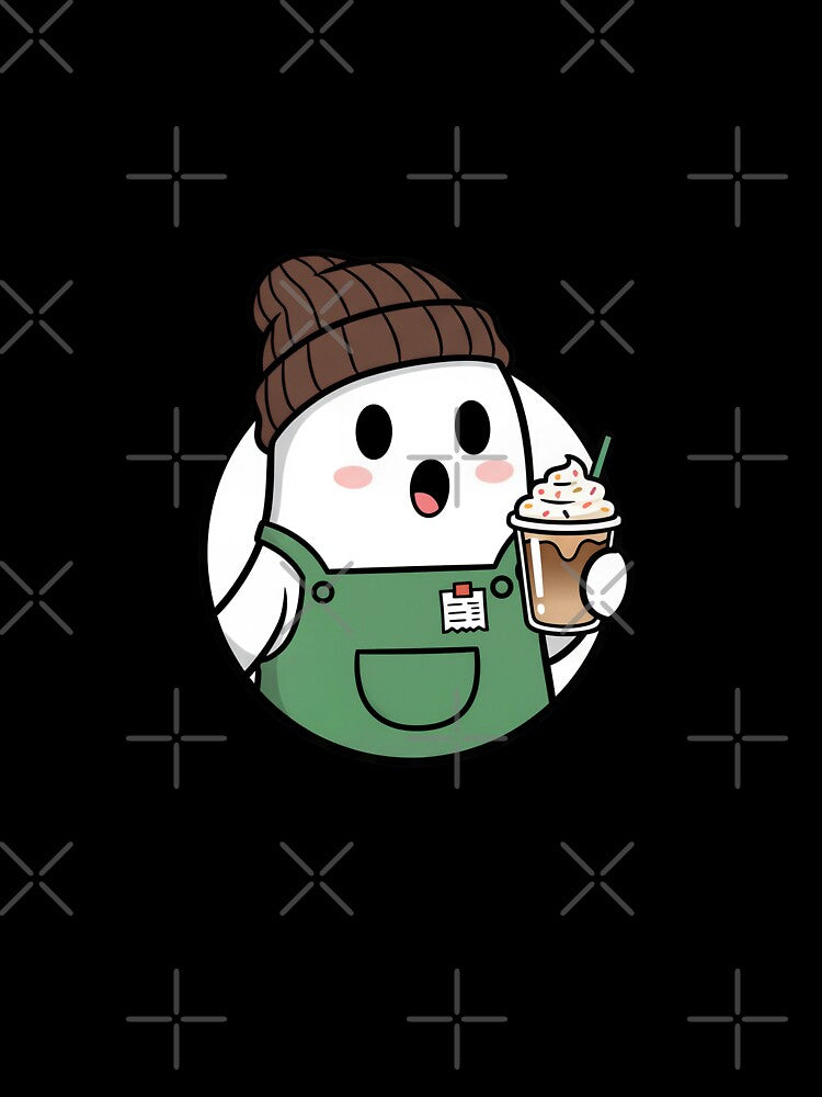 Cute Ghost with Iced Coffee by VibePrintsHub