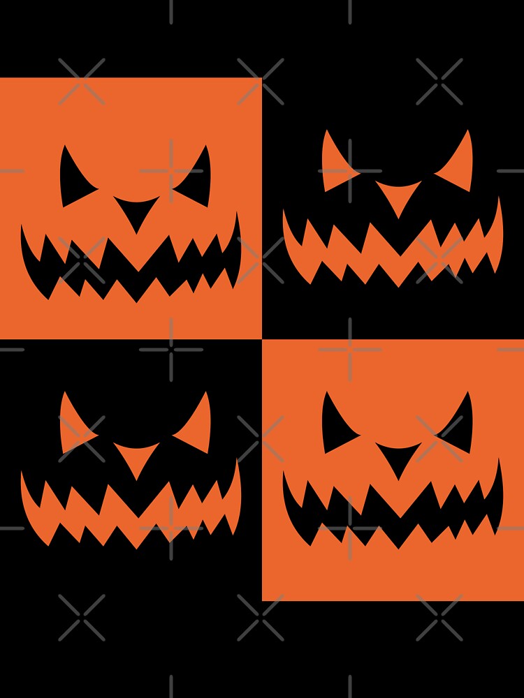 Checkered Orange and black scary face Pattern | Halloween Cute and spooky face Pattern | Halloween decor and gifts by Violet Treasures