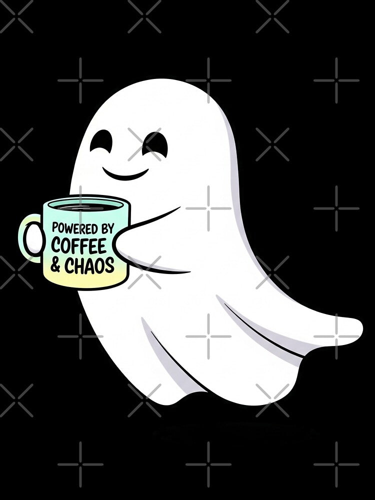 Floating Cartoon Style Ghost with Coffee Cup by Karina Creative Studio