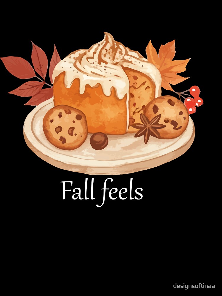 Fall Feels Cozy Autumn Cake Illustration on black by designsoftinaa