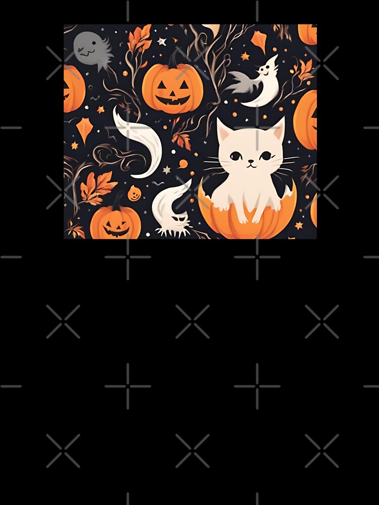 Vintage Halloween Cat with Pumpkins, Ghosts, and Fall Foliage Pattern by RainnzStickerz