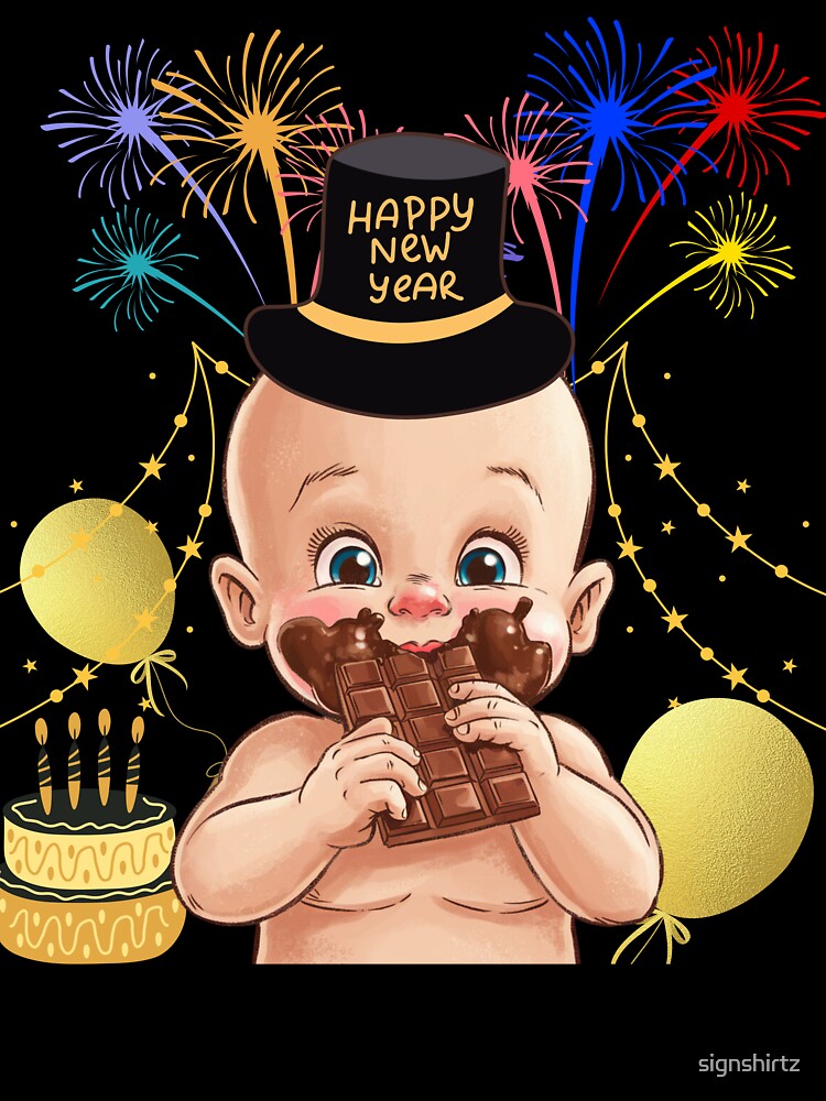 Happy New Year 2027 - Baby New Year Munching Chocolate by signshirtz