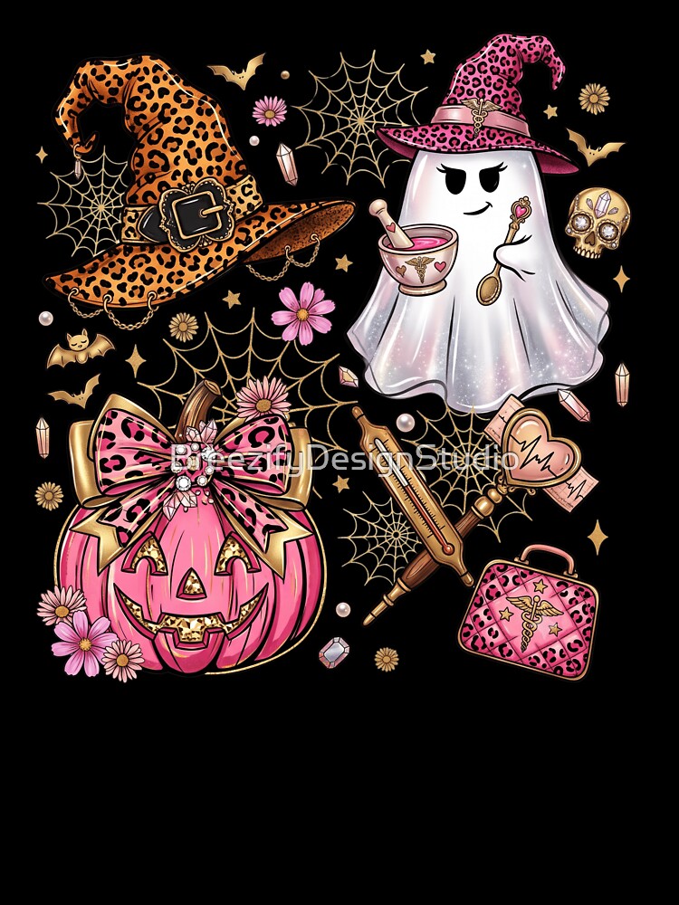Spooky Nurse Pink Leopard Halloween Medical Ghost by BreezifyDesignStudio
