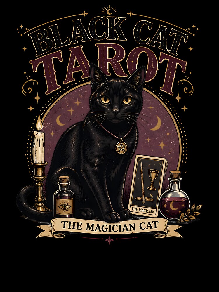 BLACK CAT TAROT The Magician Cat Halloween Vintage Screen Print by RoyesButler