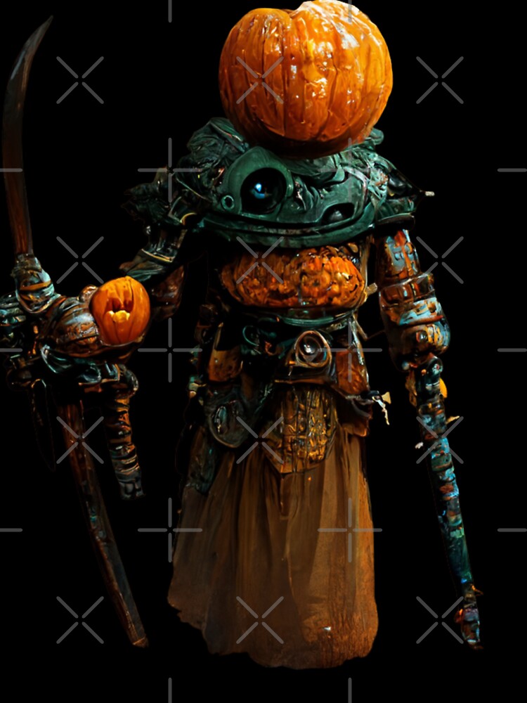 Pumpkin warrior holding a weapon and a sword by hassendz