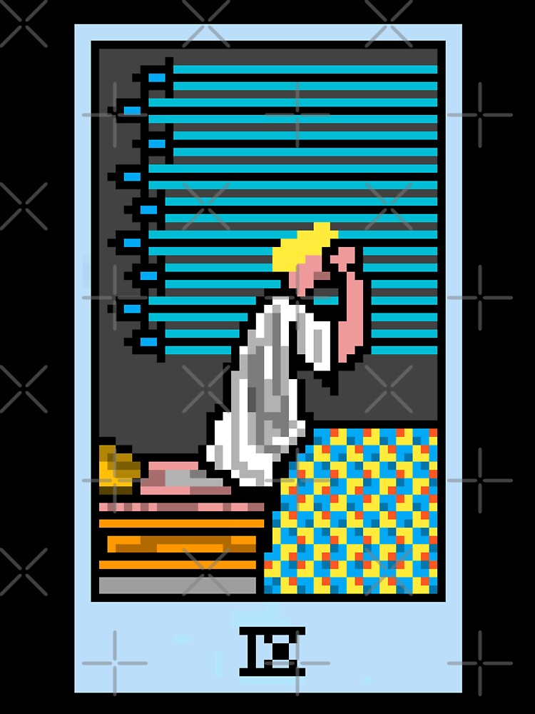 Wait, is this pixel art tarot? Yellow - Minor Arcana 'Nine of Swords' (Design for T-shirt, stickers and other accessories) by Pixel Waite