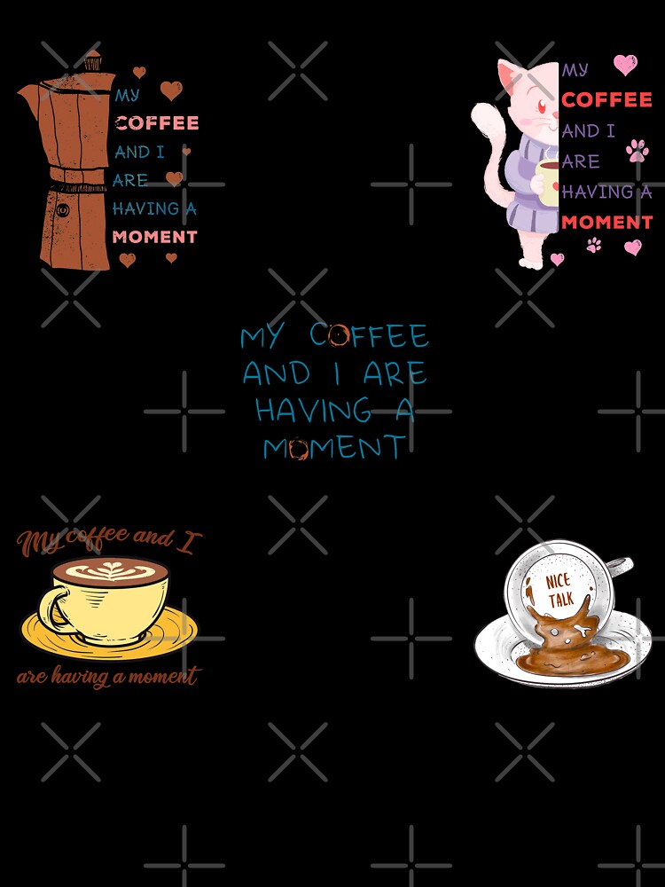 My Coffee And I Are Having A Moment Sticker Pack – Moka Pot Latte Grounds Kitty by The Green Corner