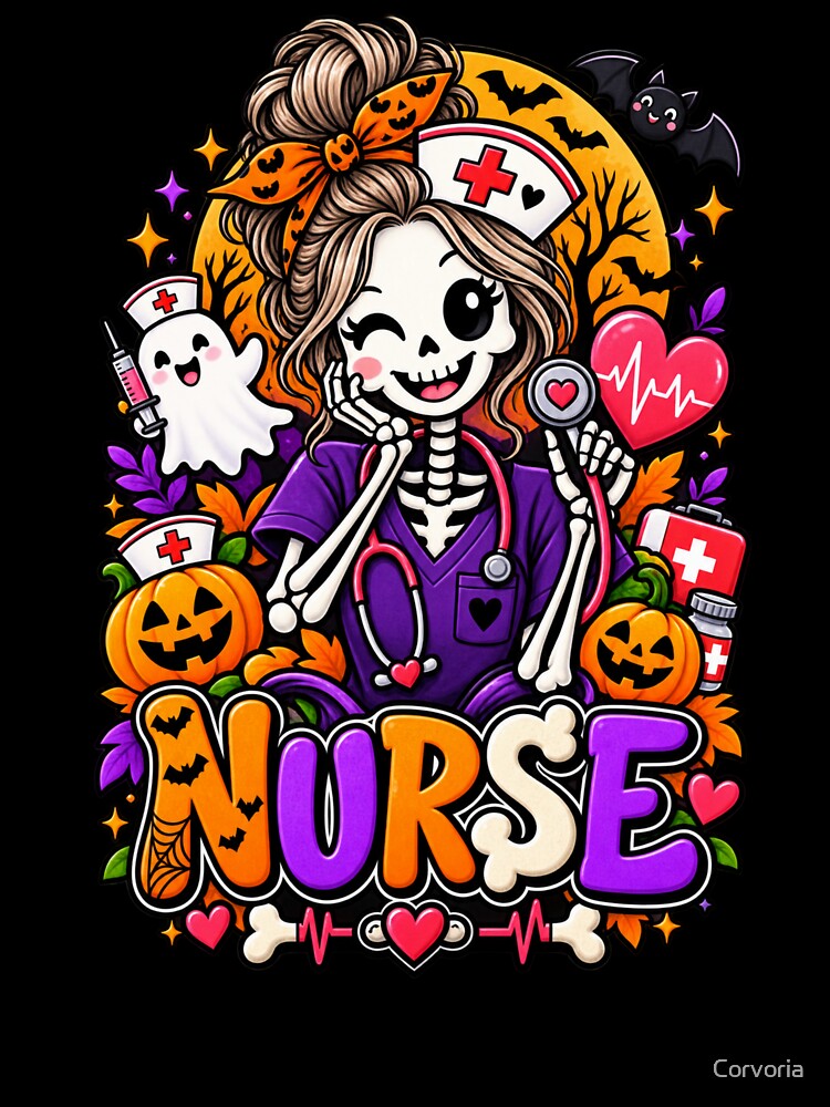 Nurse Halloween Skeleton Nurse Gift Cute Spooky Style by Corvoria