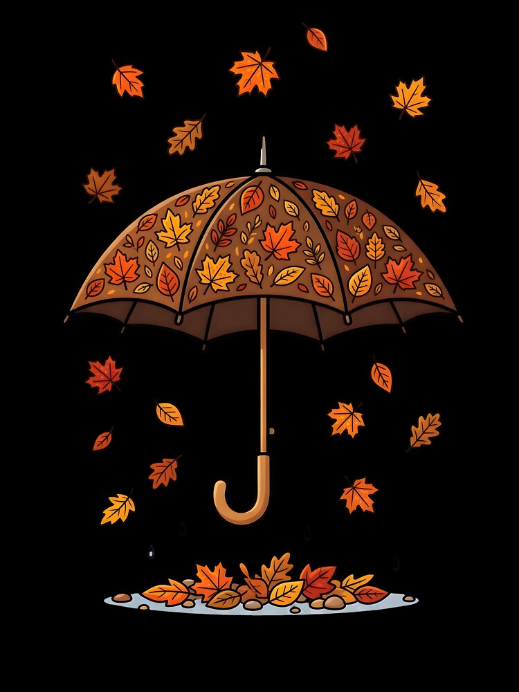 Cozy Autumn Umbrella and Falling Leaves Art by Herodestroyer