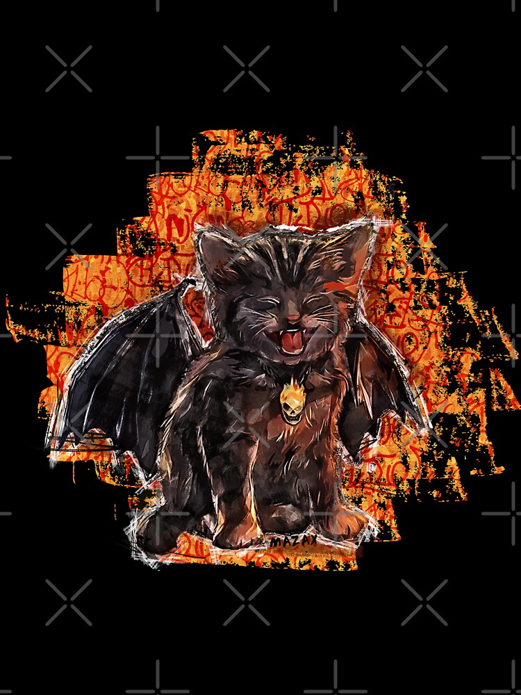 Cute vampire black cat with a fiery skull by MAZAX