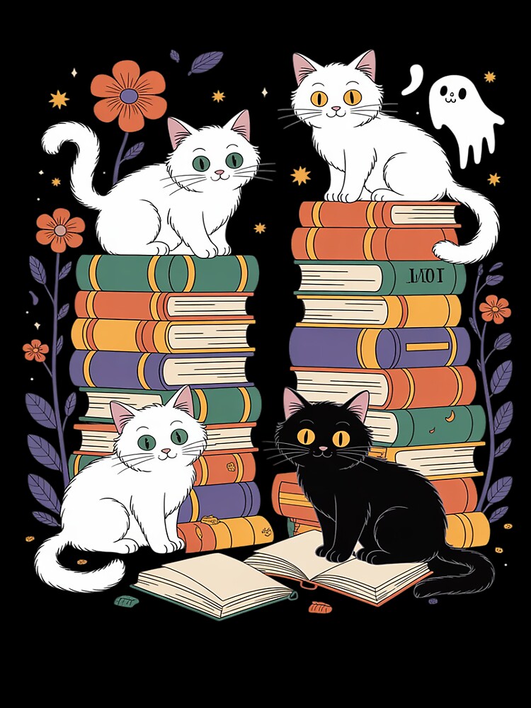Ghost Cute Cat Reading Books Lover Bookish Halloween Spooky by itsnothatweird