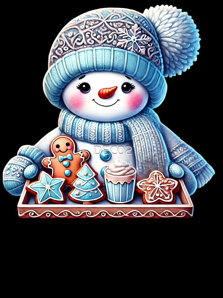 Cute Snowman Art Wearing Blue Holding Cookie Tray by DEC02