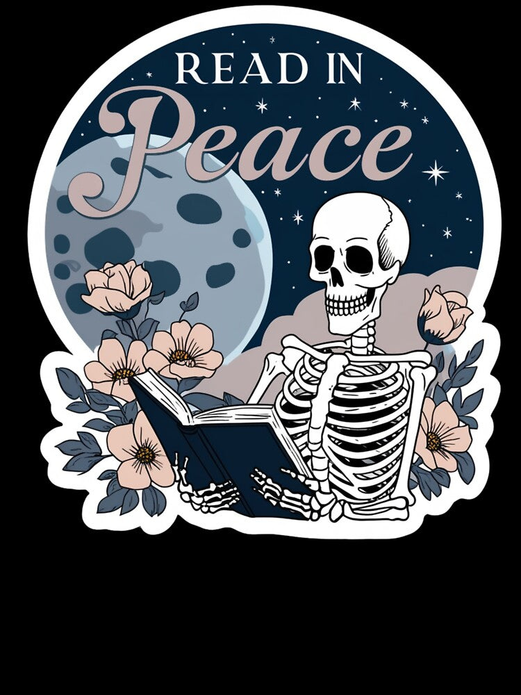 Read in Peace (Skeleton Reading a Book) by Trendz by Ami