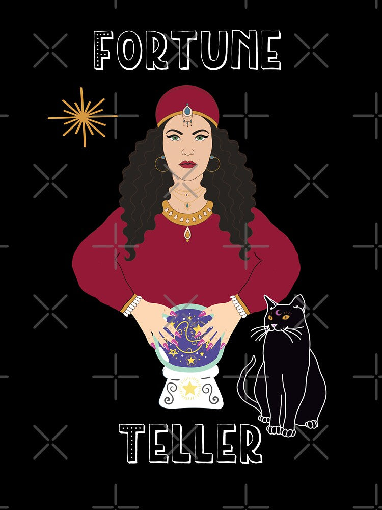 Fortune Teller with Crystal Ball and Black Cat by ColorfulMystic