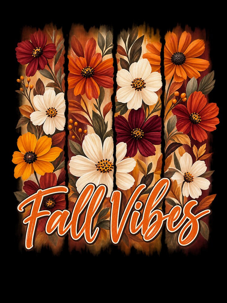 Fall Vibes Typography Floral Brushstroke Autumn Leaves Graphic by PACS0011
