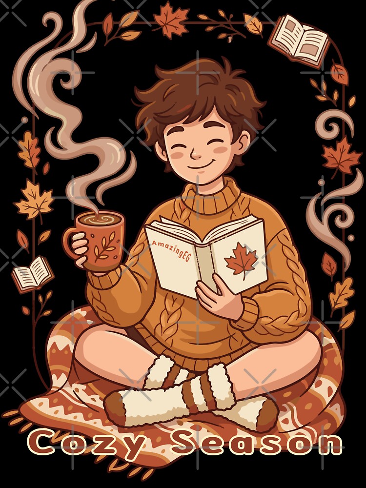 Cozy Season Cute Autumn Reader Aesthetic Book Lover Design by AmazingEG