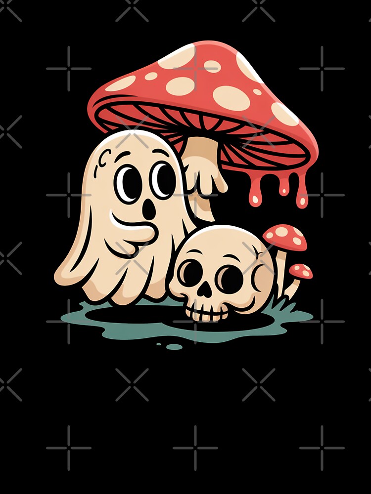 Cute Ghost and Mushroom Skull Spooky Design by MonkiFlipp