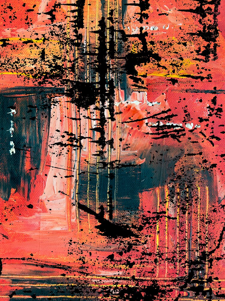 distressed t-shirt with red abstract painting by SocialStreet