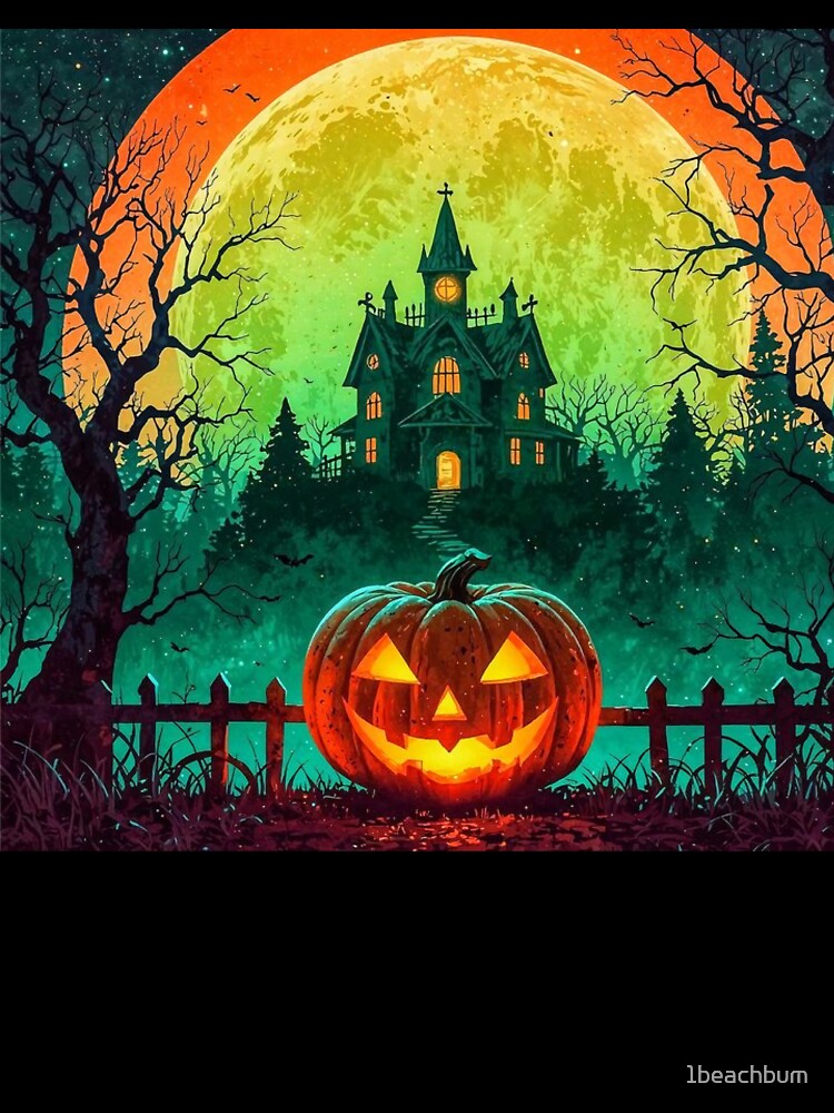 Halloween Pumpkin Haunted House Moon Spooky Trees by 1beachbum