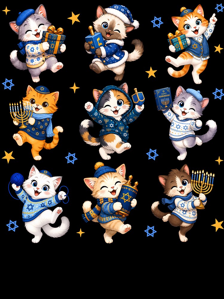 Cute Hanukkah Cats Menorah Dreidel Jewish Holiday Kittens by varin-studio