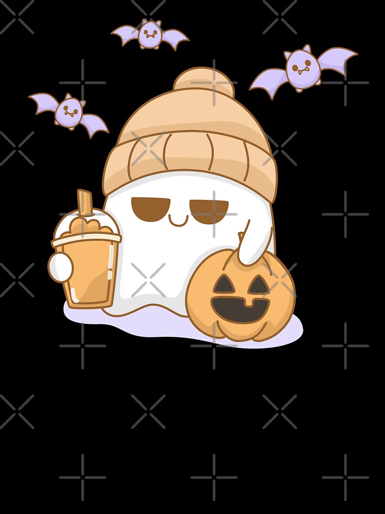 Cute Ghost Halloween with Coffee, Kawaii Pumpkin Sticker by artofpunii by ArtOfPunii
