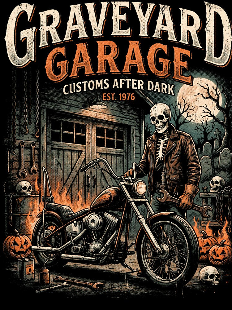 Graveyard 500 Vintage Halloween Racing – Retro Skeleton Race Car by BVNKGRAPH WORKS
